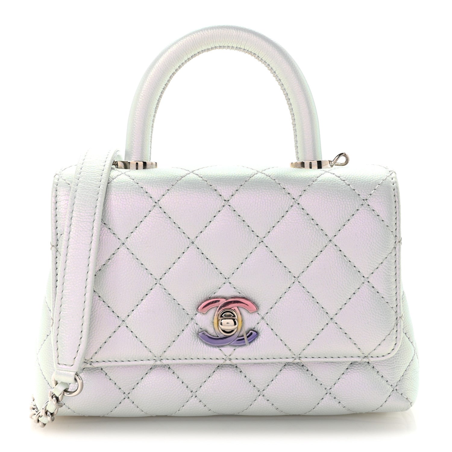 Iridescent Caviar Quilted Extra Mini Coco Handle Flap Light Blue
