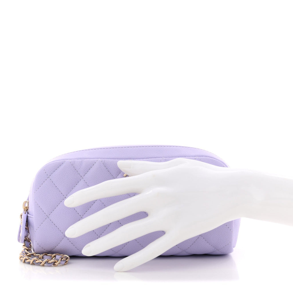 Caviar Quilted Toiletry Case With Chain Light Purple