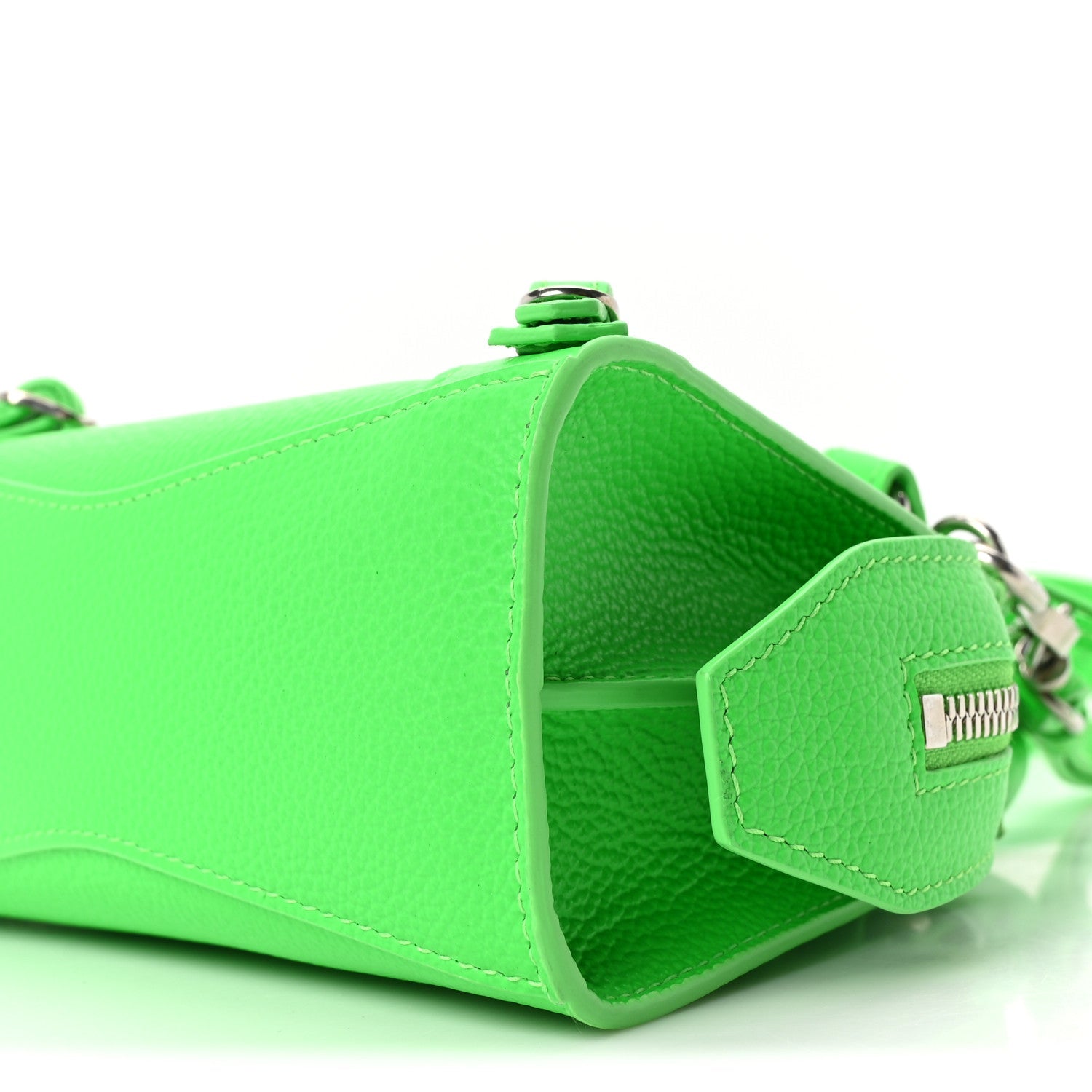 Grained Calfskin Neo Classic Silver Hardware Nano City Crossbody Fluo Green