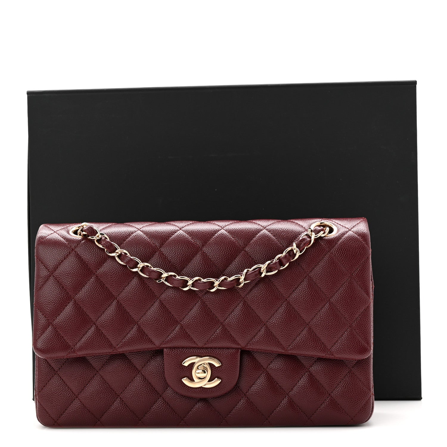 Caviar Quilted Medium Double Flap Burgundy