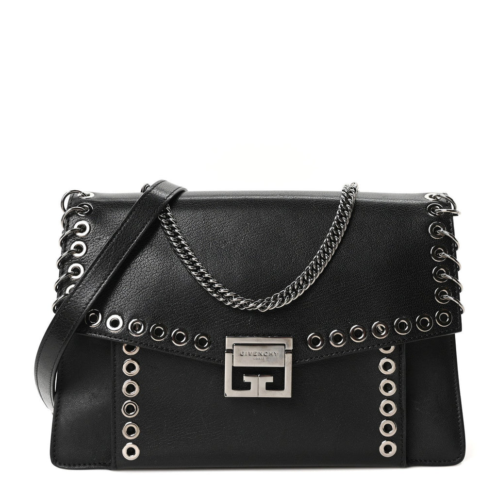 Goatskin Grommet Medium GV3 Shoulder Bag Black