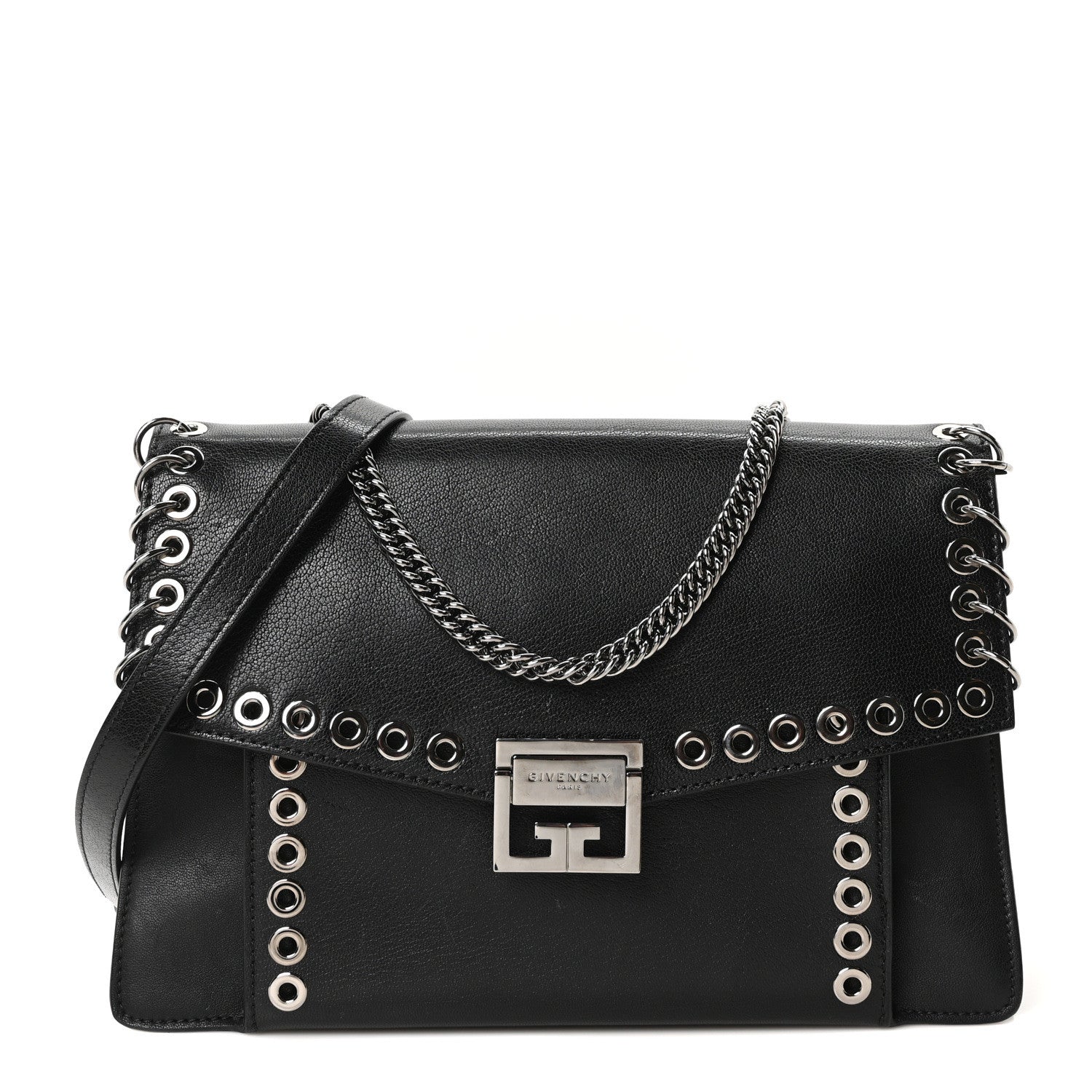 Goatskin Grommet Medium GV3 Shoulder Bag Black