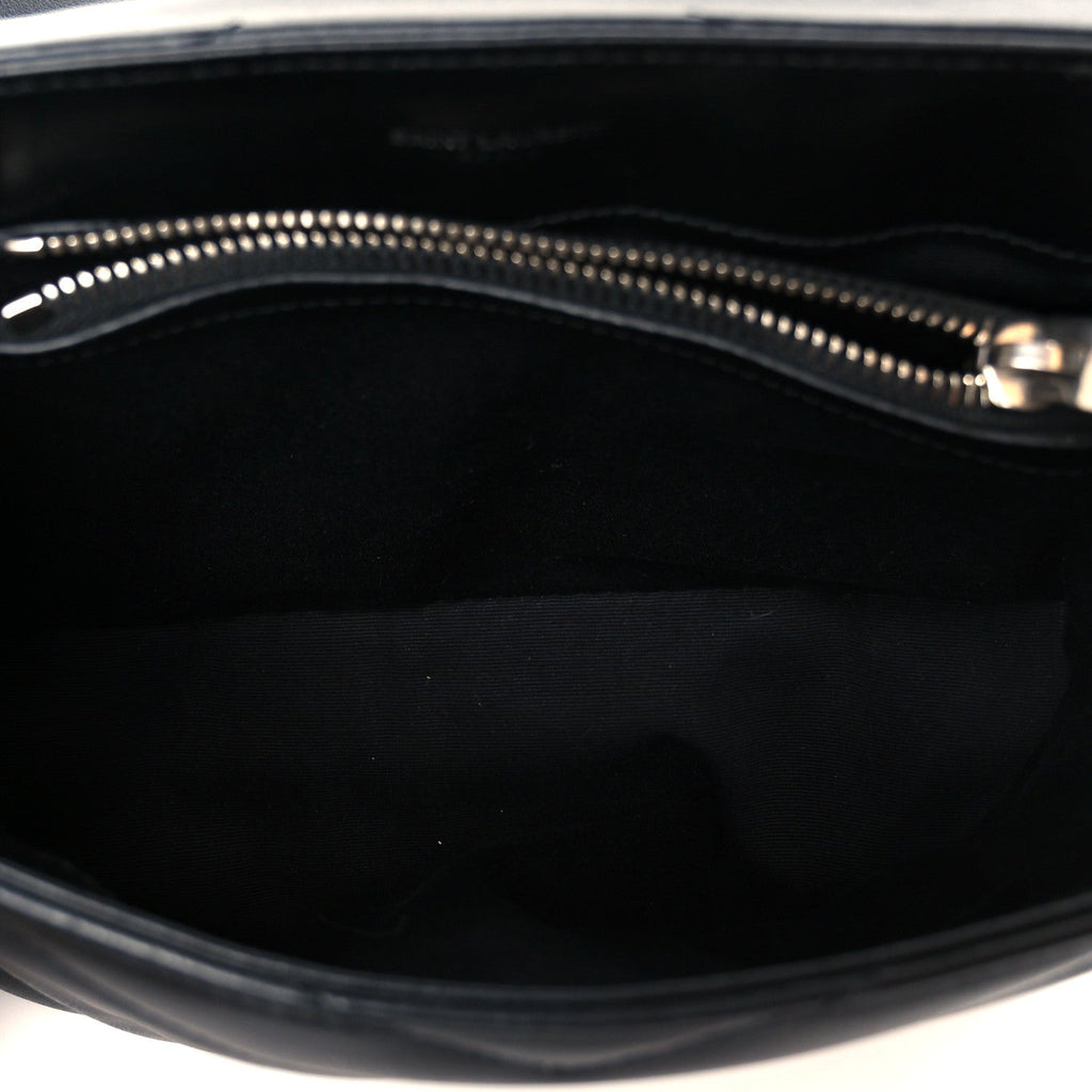 Calfskin Y Quilted Monogram Small Loulou Chain Satchel Black