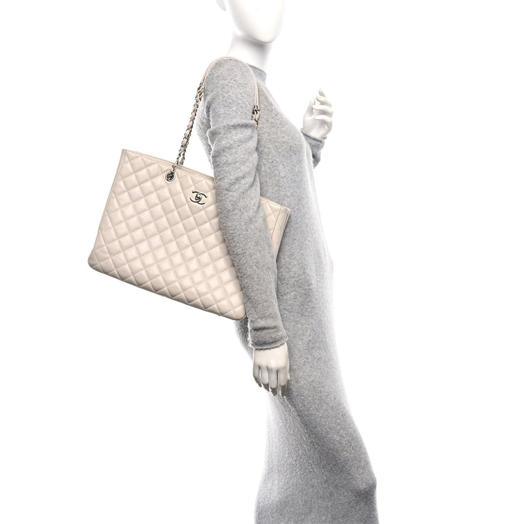 Caviar Quilted Large CC Shopping Tote Ivory