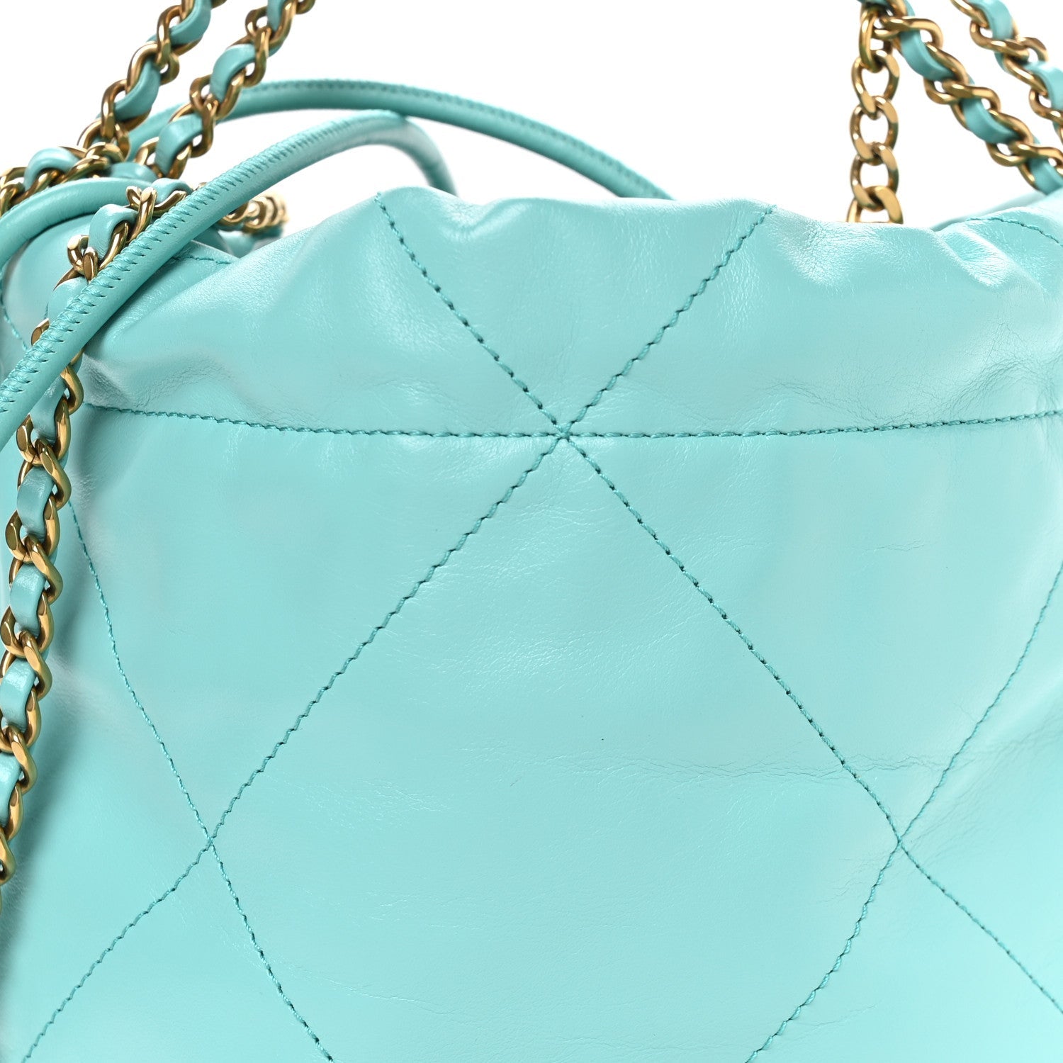 Shiny Calfskin Quilted Mini Chanel 22 Turquoise