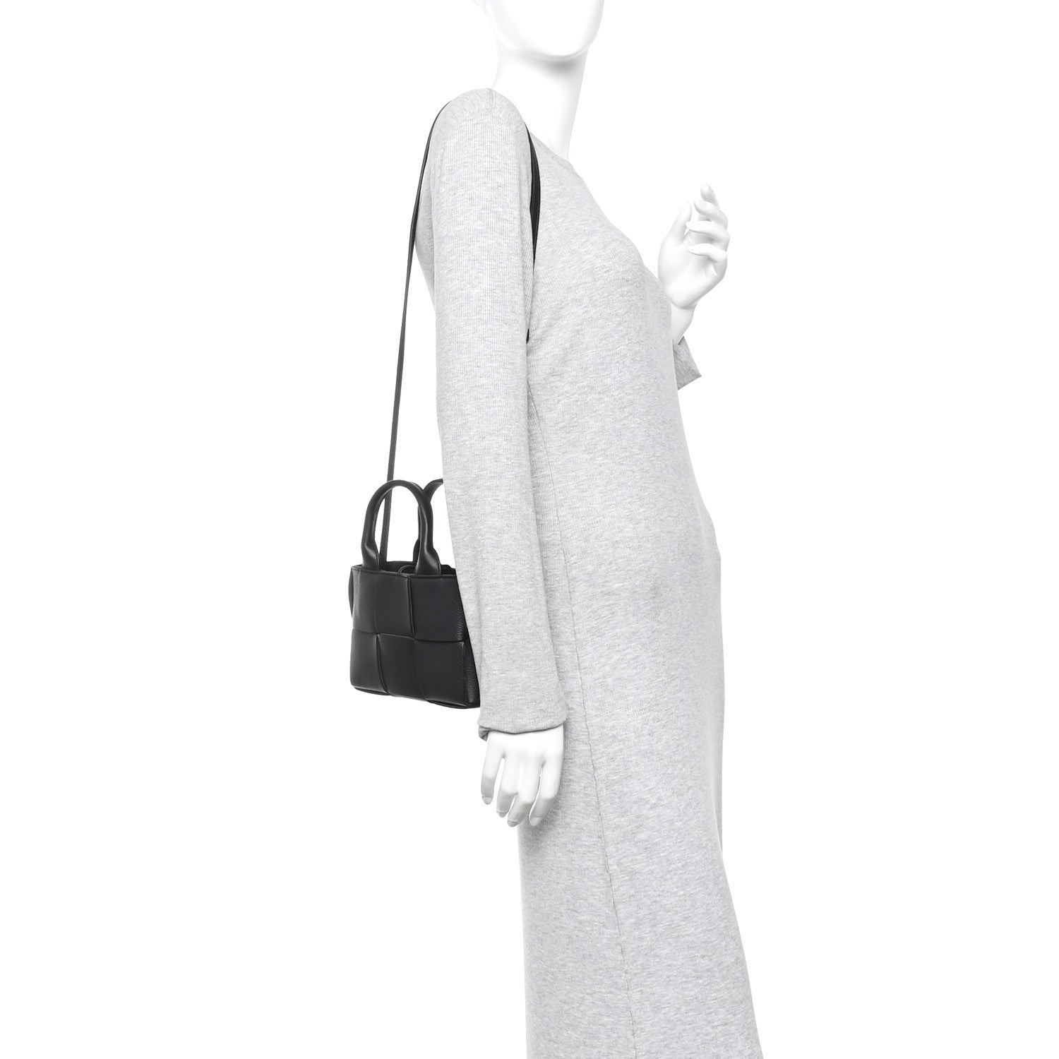 Grained Calfskin Intrecciato Mini Arco Tote Black