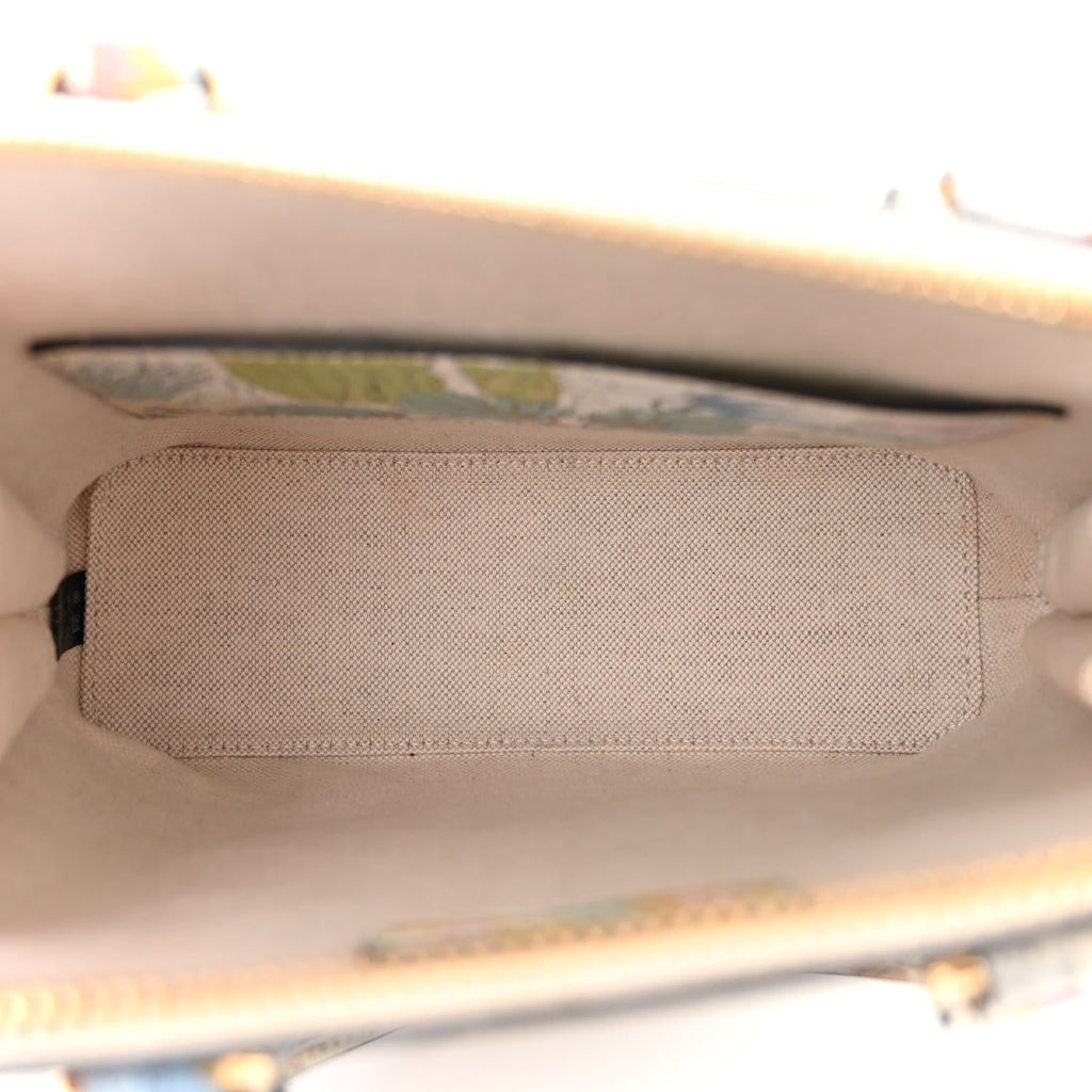 New Shangai Calfskin Tiger Savanah Web Mini Horsebit 1955 Top Handle Bag Chalky White Multicolor