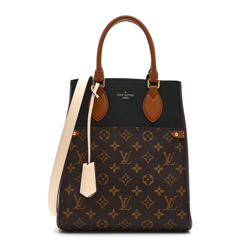 Calfskin Monogram Fold Tote MM Black Wine Cream