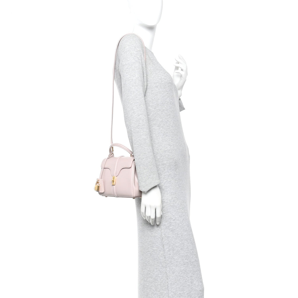 Satinated Calfskin Mini 16 Top Handle Bag Bleached Pink