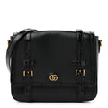 Calfskin Crocodile GG Double Buckle Medium Messenger Bag Black