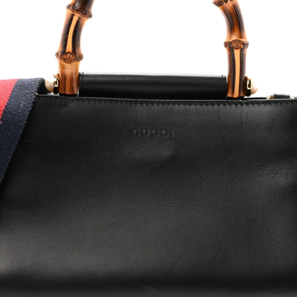 Nappa Bamboo Web Mini Nymphaea Top Handle Bag Black
