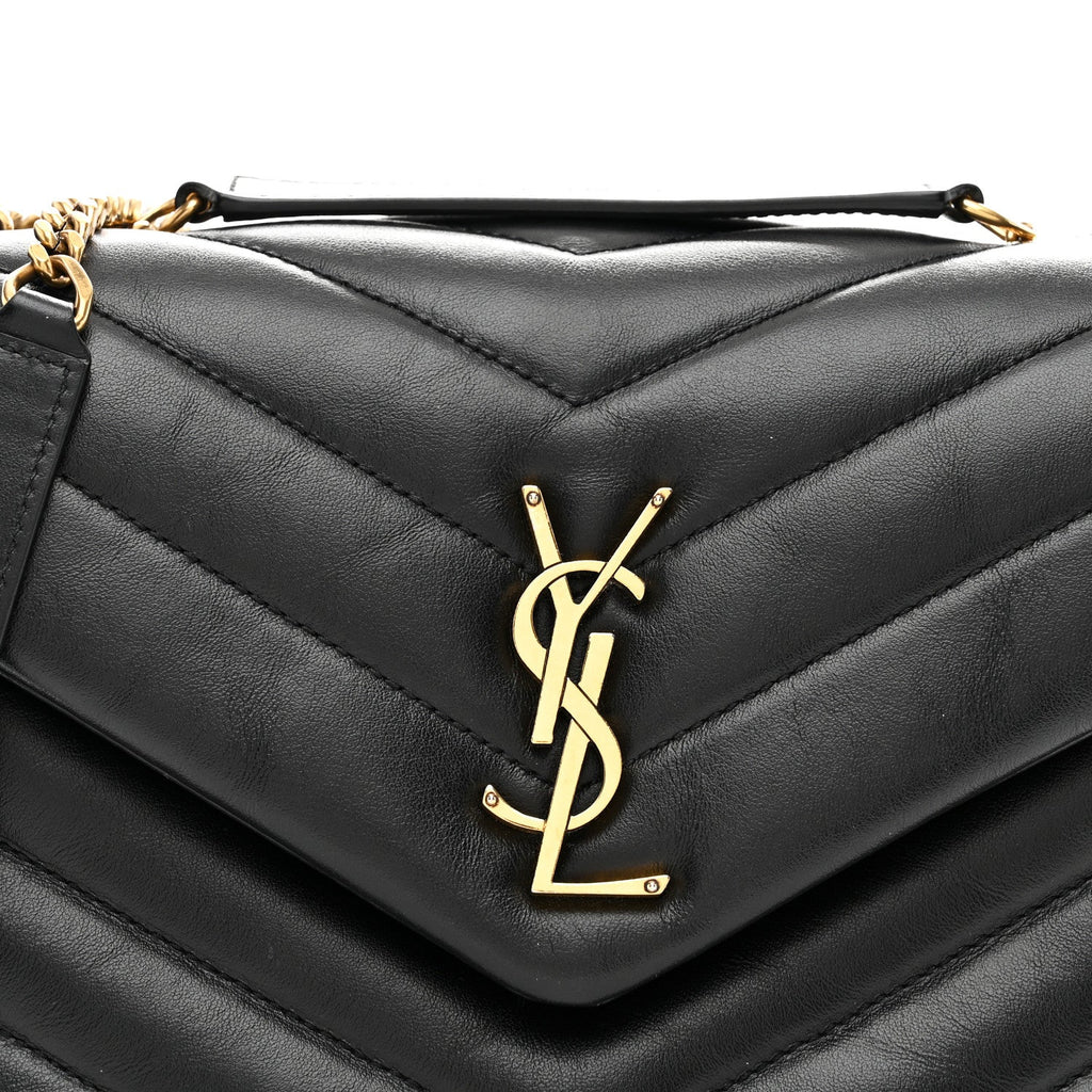 Calfskin Y Quilted Monogram Small Loulou Chain Satchel Black