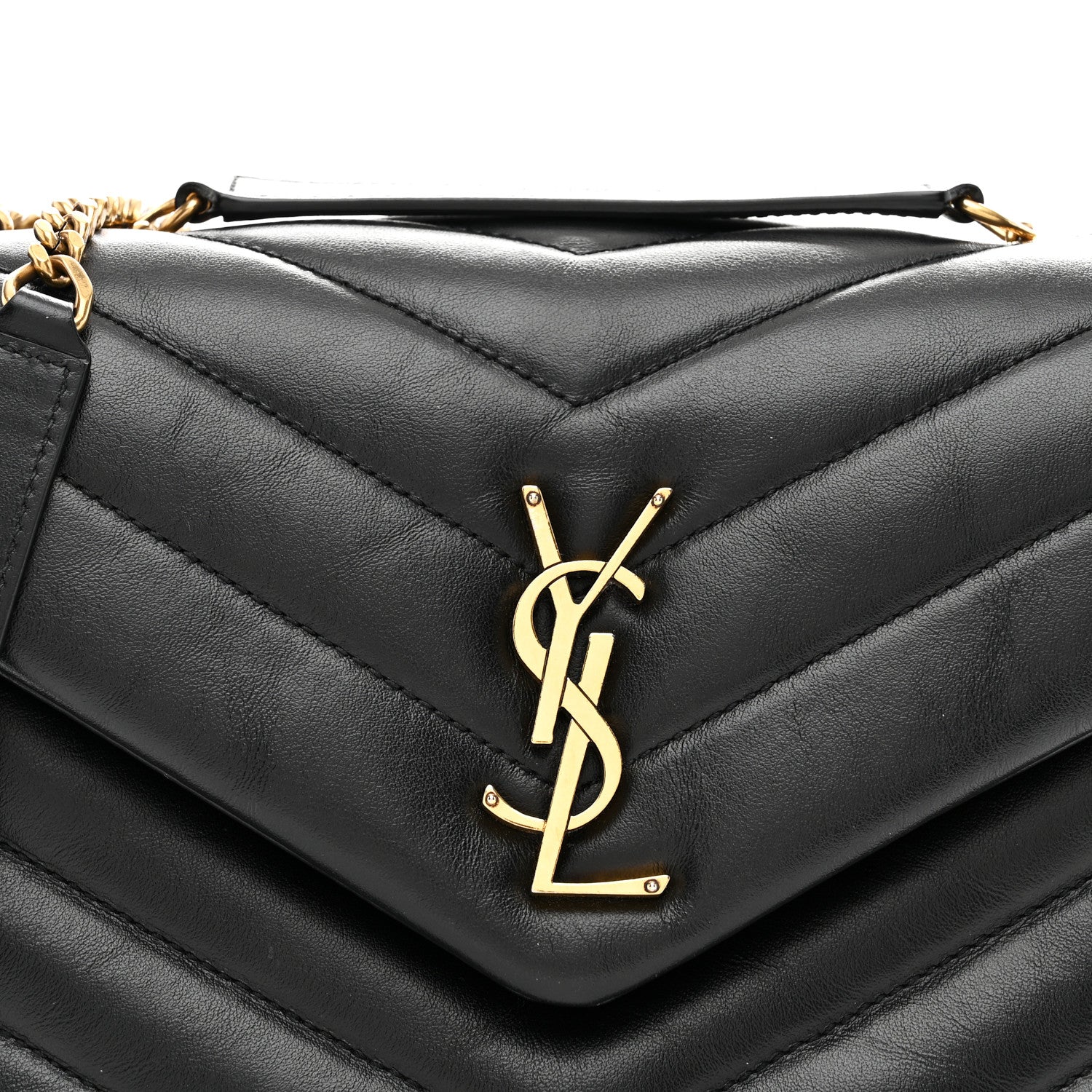 Calfskin Y Quilted Monogram Small Loulou Chain Satchel Black