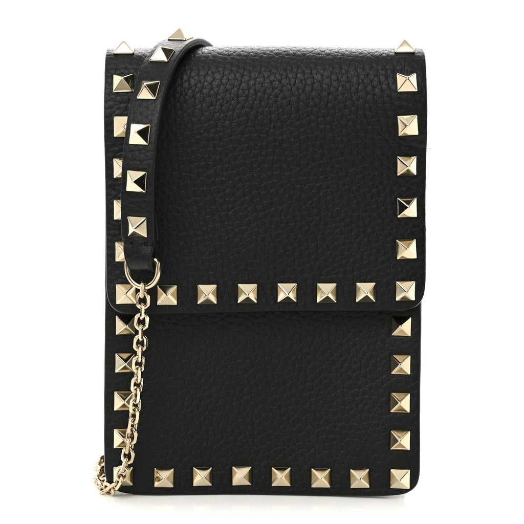 Pebbled Calfskin Rockstud Crossbody Black