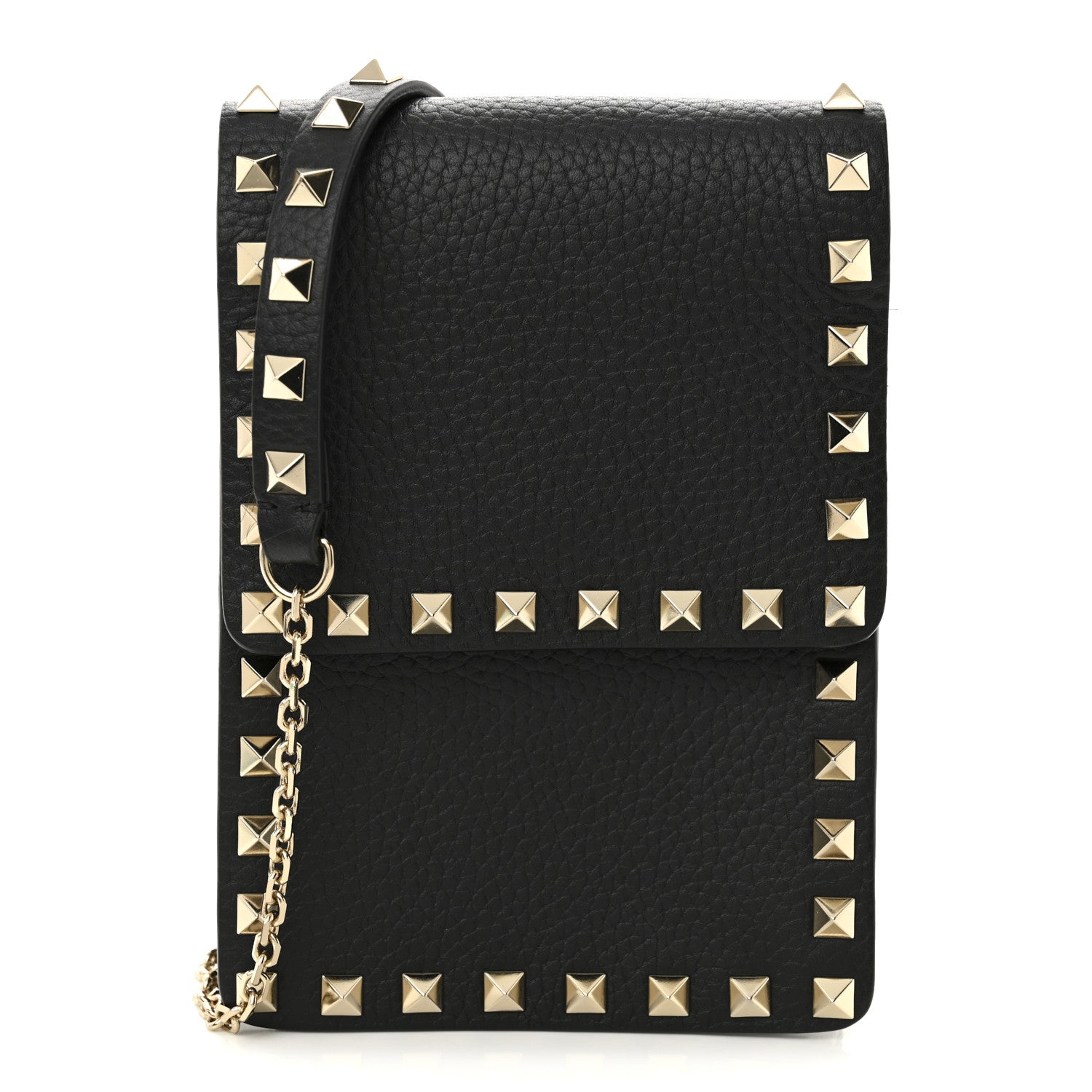 Pebbled Calfskin Rockstud Crossbody Black