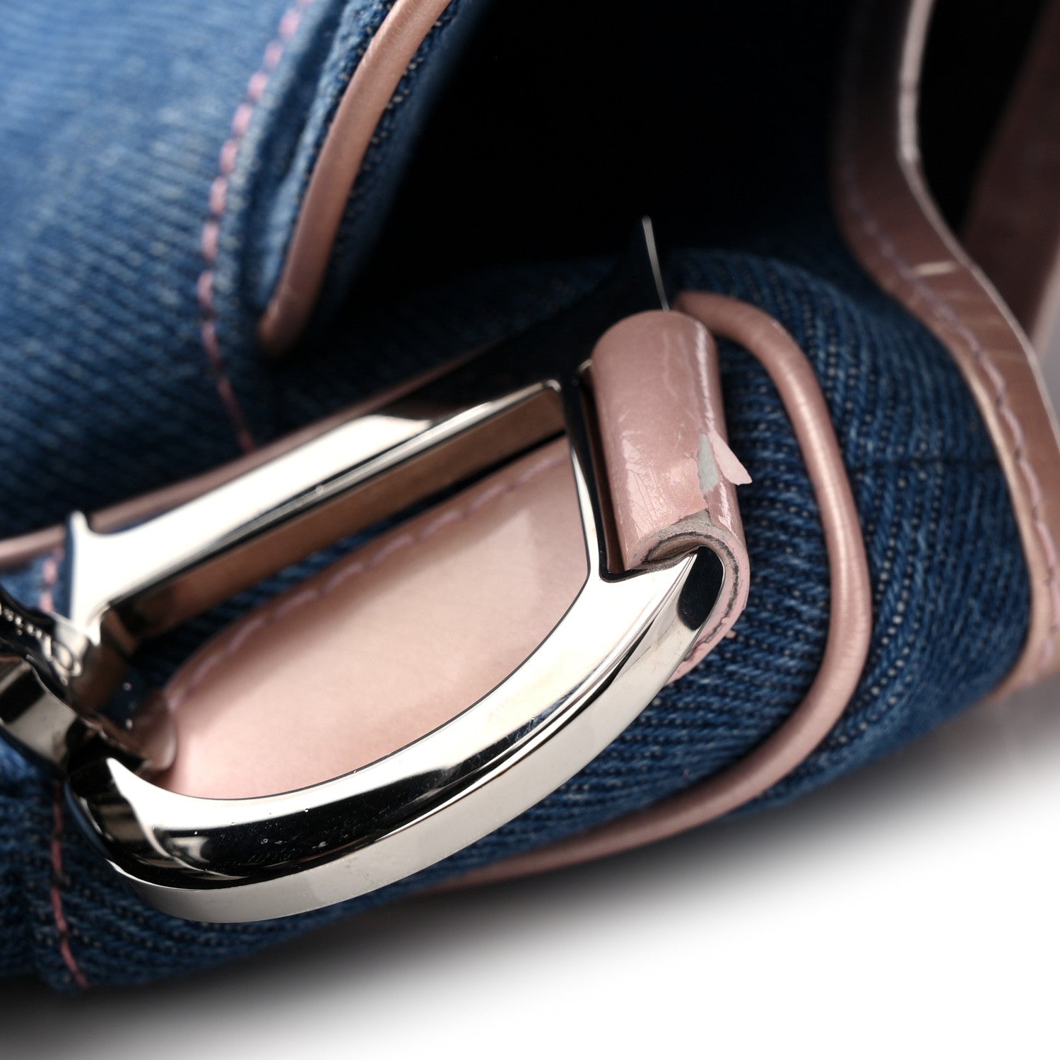 Patent Denim Jeans Saddle Bag Blue Pink