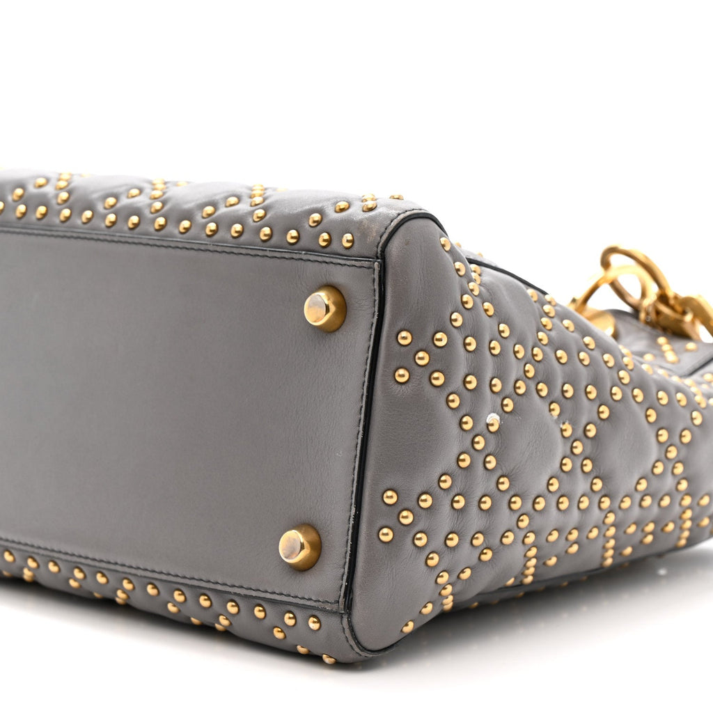 Calfskin Cannage Studded Medium Supple Lady Dior Grey