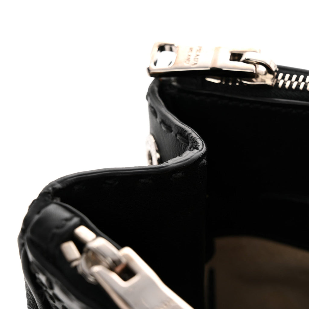 City Calf Hand Stitched Large Galleria Double Zip Tote Black