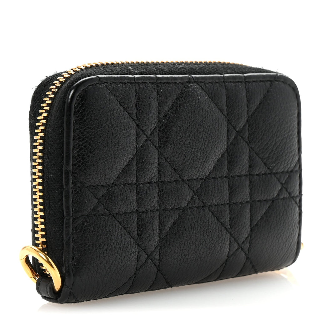 Grained Calfskin Supple Cannage Caro Compact Zip  Wallet Black