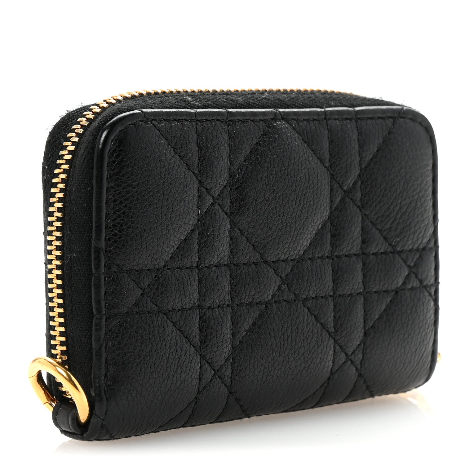 Grained Calfskin Supple Cannage Caro Compact Zip  Wallet Black