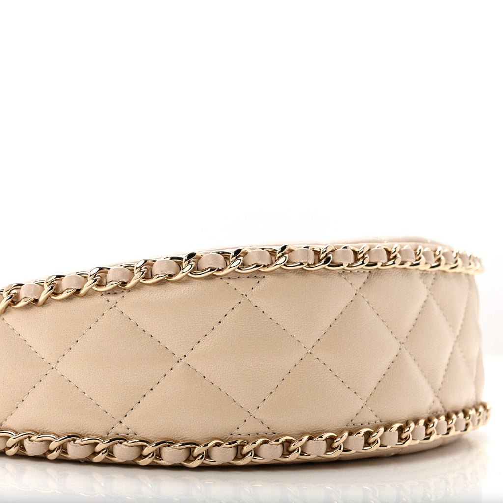 Lambskin Quilted Small Hobo Bag Light Beige