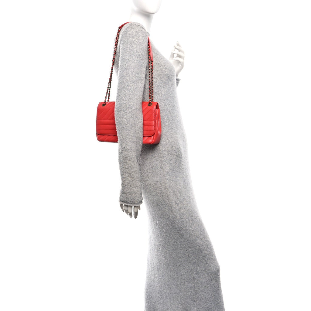 Shiny Goatskin Diagonal Quilted Small Flap Red
