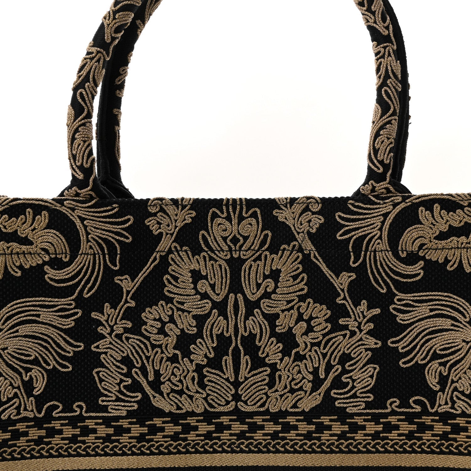 Canvas Embroidered Large Ornamental Cornely Effect Book Tote Black Beige