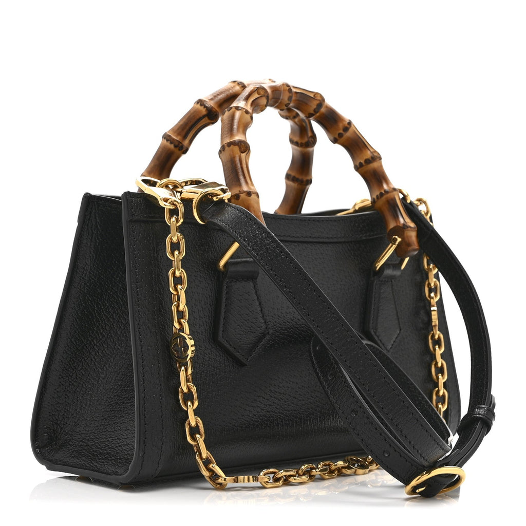 Textured Dollar Calfskin Web Small Diana Shoulder Bag  Black