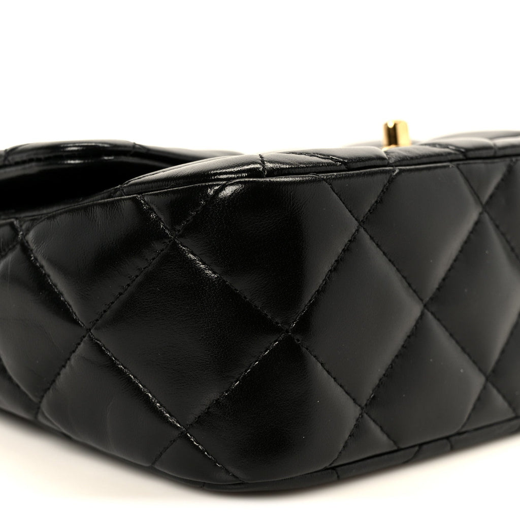 Shiny Lambskin Quilted Golden Links Top Handle Flap Black
