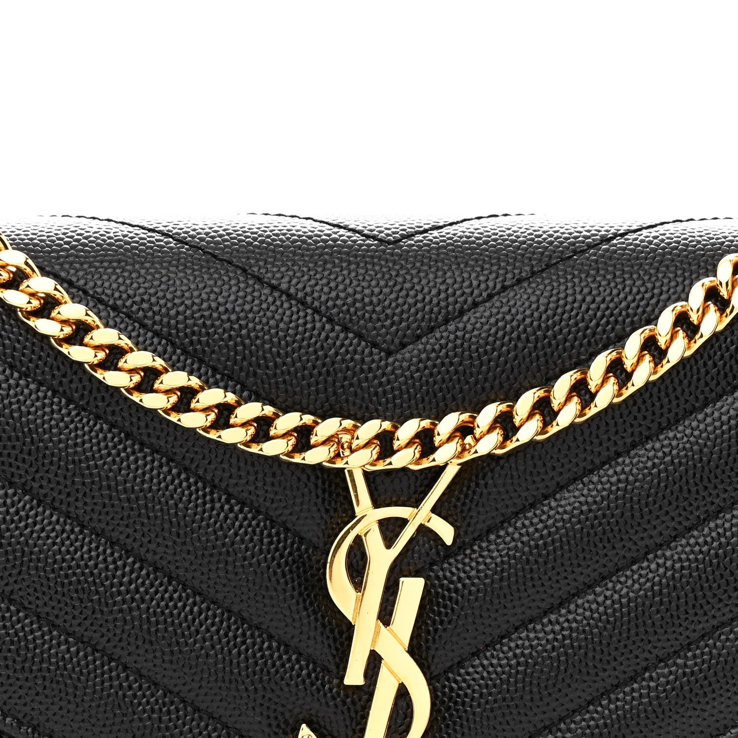 Grain De Poudre Matelasse Chevron Monogram Chain Wallet Black
