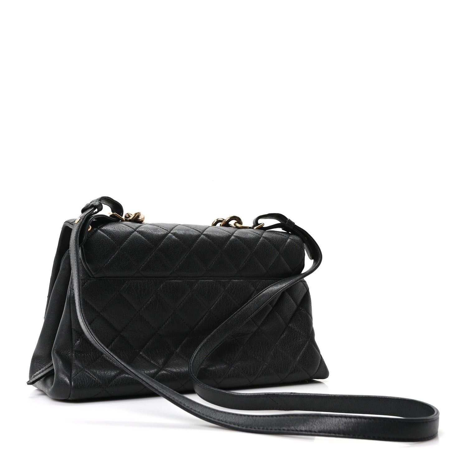 Shiny Sheepskin Quilted Large Trapezio Flap Black