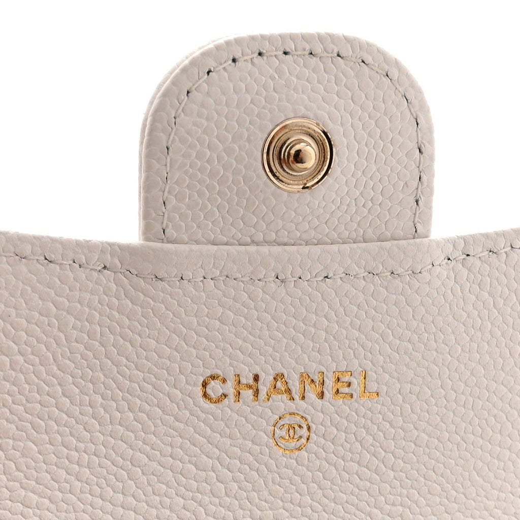 Caviar Quilted Flap  Holder Wallet White