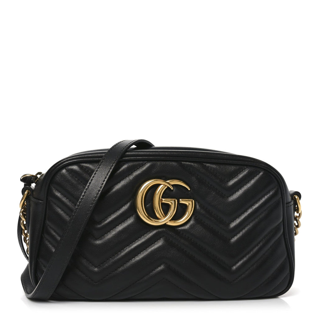 Calfskin Matelasse Small GG Marmont Chain Shoulder Bag Black