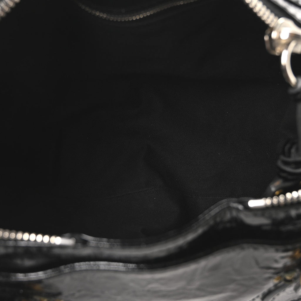 Crinkled Patent Medium Paddington Satchel Black