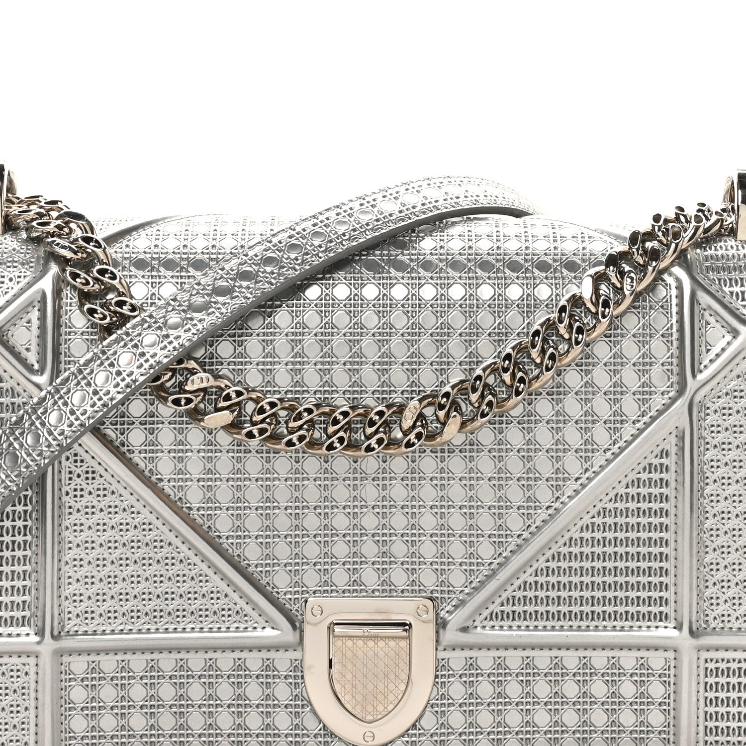 Metallic Patent Micro-Cannage Medium Diorama Flap Bag Silver