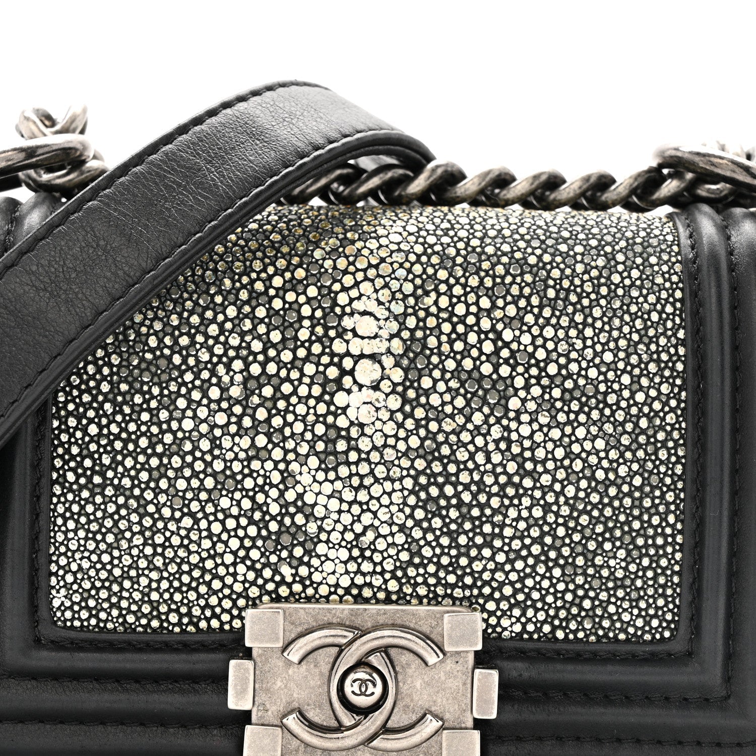 Galuchat Stingray Mini Boy Flap  Black Silver