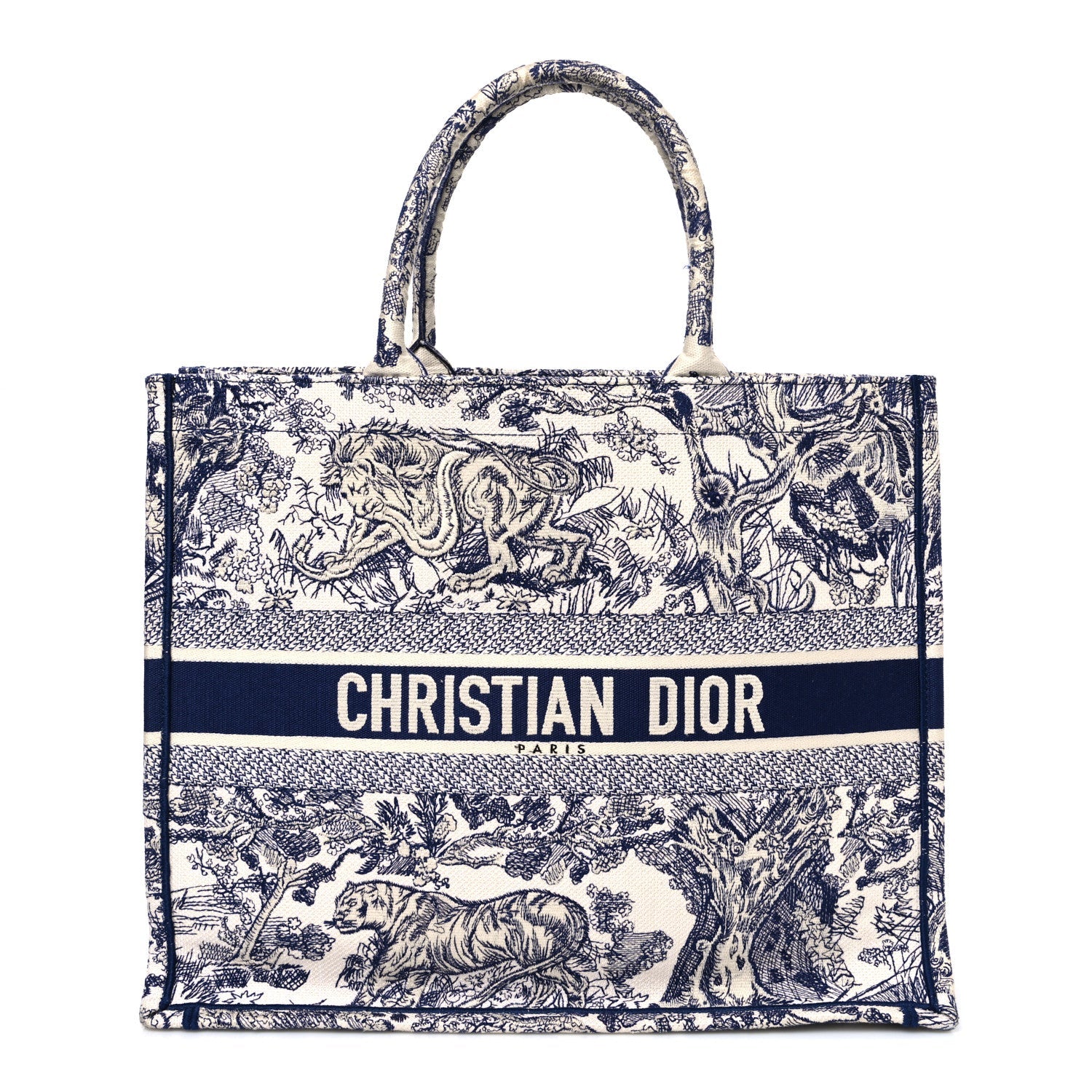 Canvas Embroidered Large Dioriviera Toile De Jouy Book Tote Blue