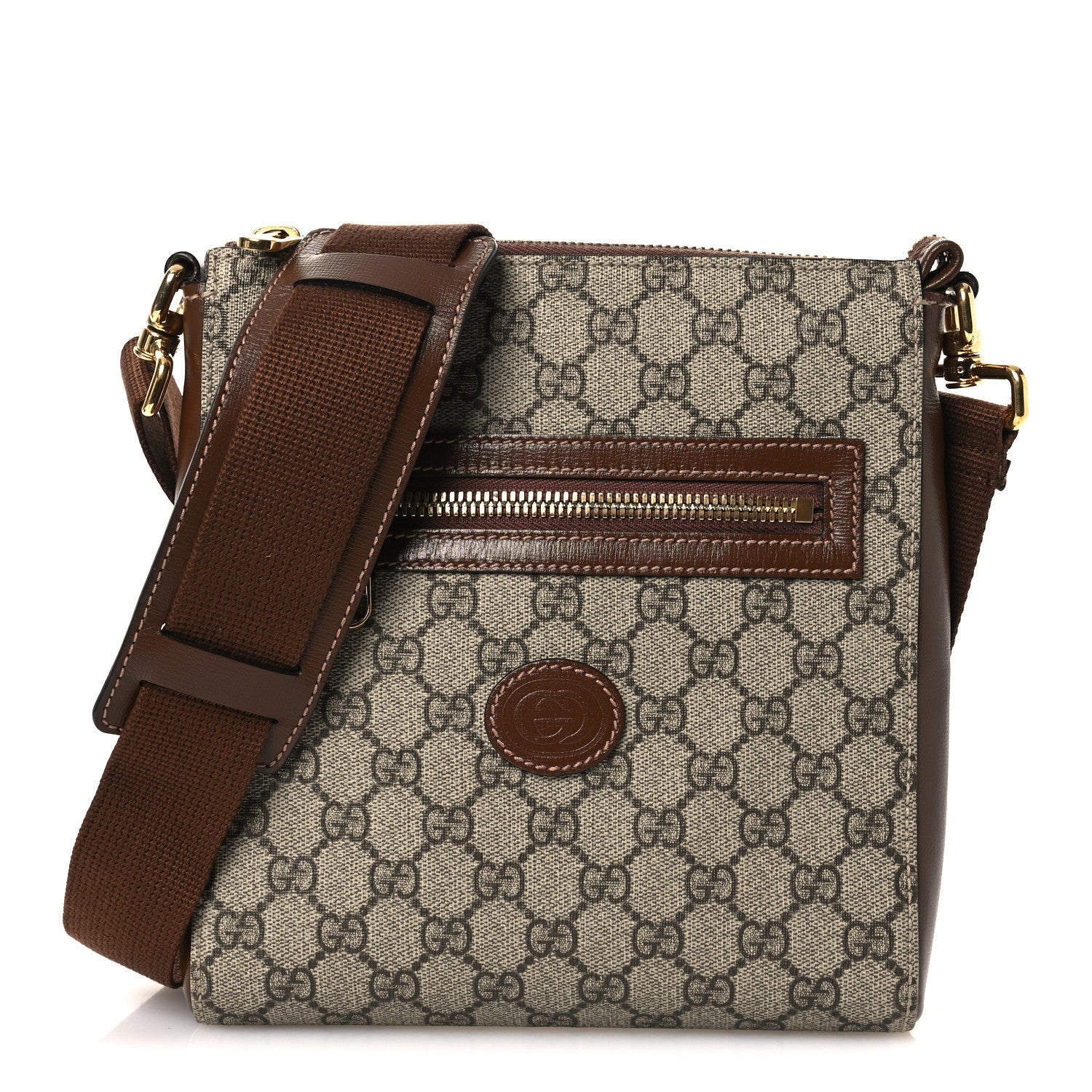 GG Supreme Monogram Azalea Calfskin Retro Interlocking G Flat Messenger Bag Beige Ebony Brown Sugar