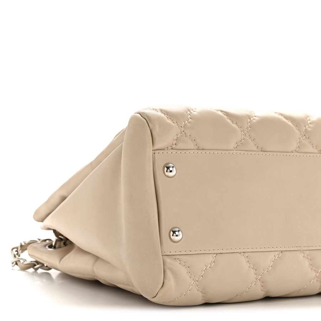 Calfskin Double Stitch Large Hamptons Flap Bag Beige
