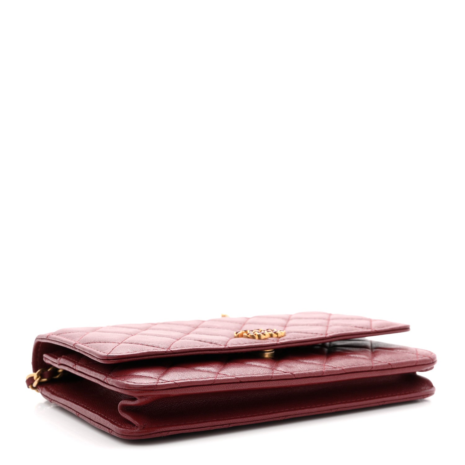 Lambskin Quilted Infinity Wallet On Chain WOC Burgundy