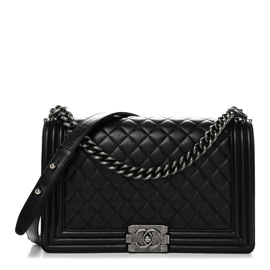 Lambskin Quilted New Medium Boy Flap Black