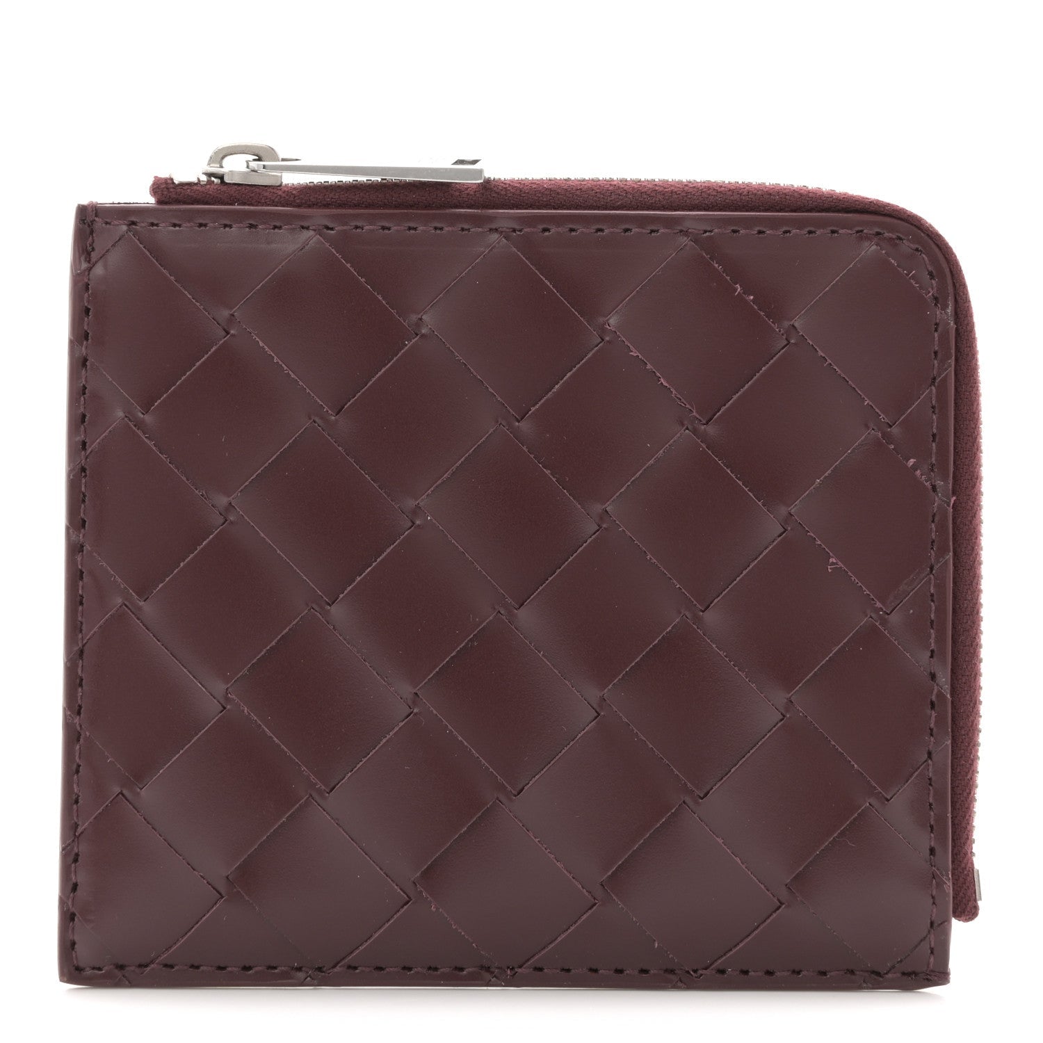 Nappa Intrecciato Square Zip Around Wallet Barolo