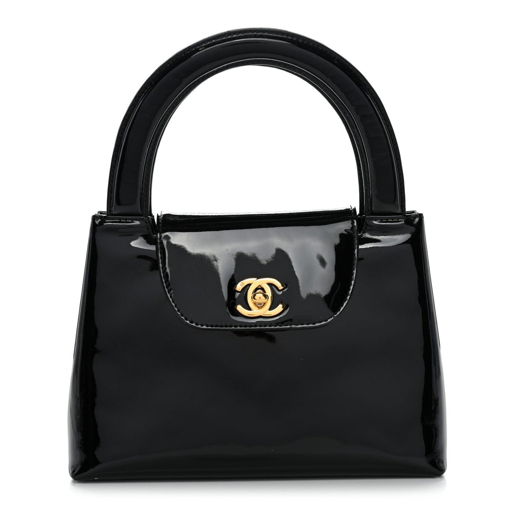 Patent Small Kelly Flap Bag Black