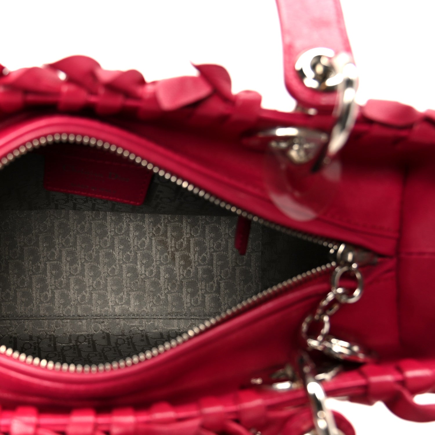 Lambskin Cannage Bow Medium Lady Dior Fuchsia