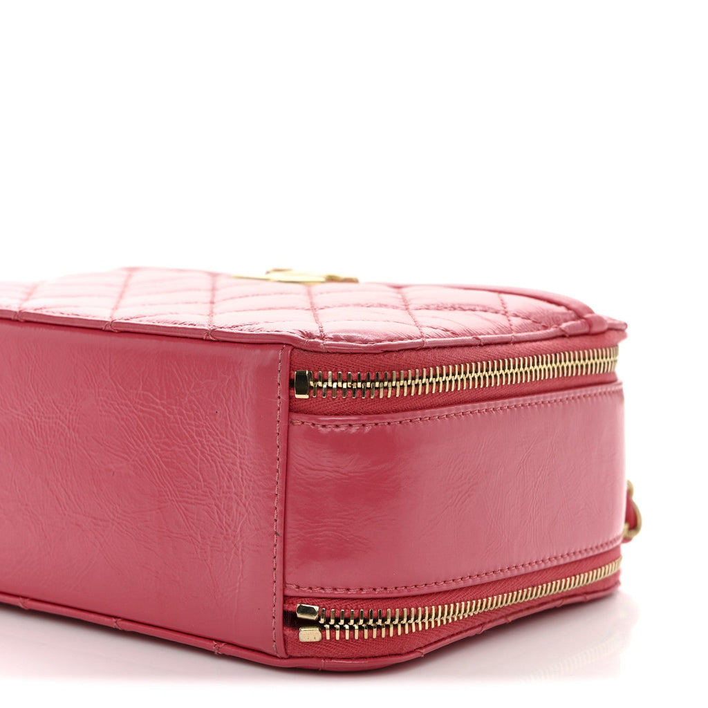 Crumpled Calfskin Quilted Small Get Round Top Handle Vanity Case Pink