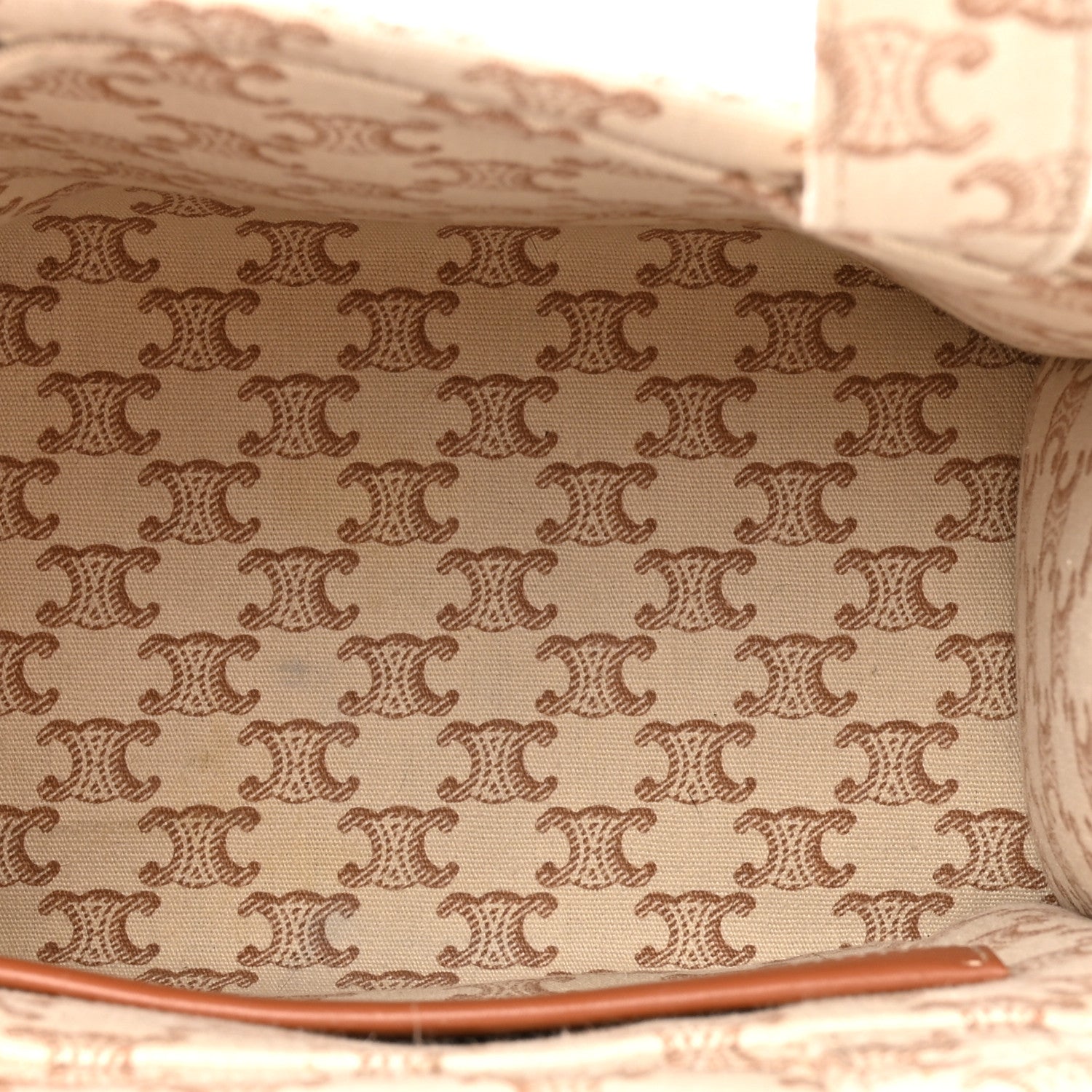Canvas Calfskin Triomphe Print Small Cabas Thais White