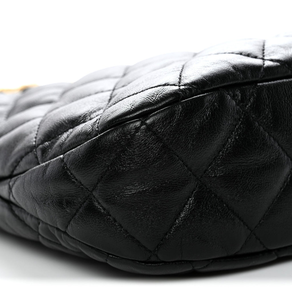 Lambskin Quilted Large CC Links Hobo Black