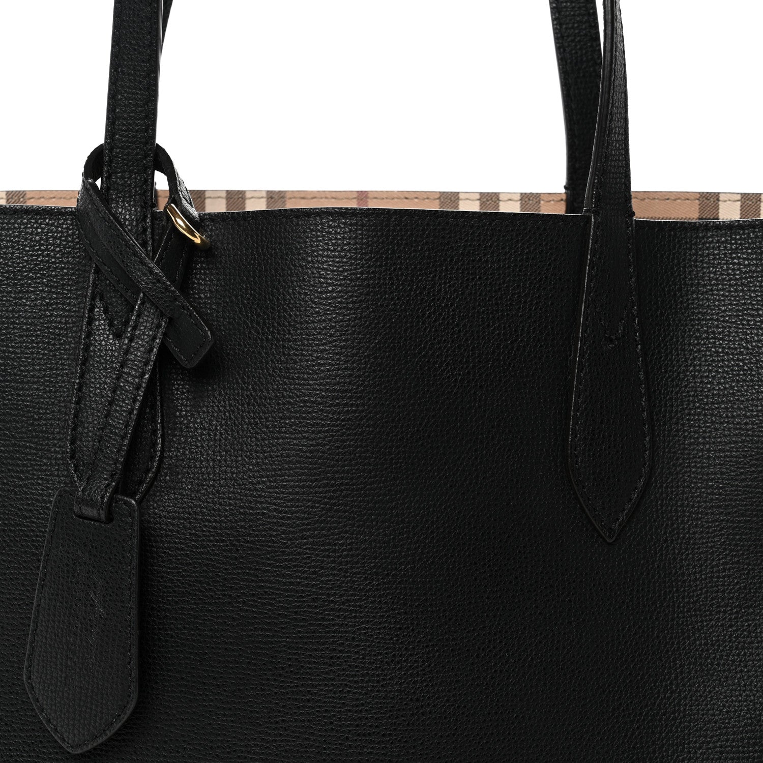 Grainy Calfskin Haymarket Check Small Reversible Tote Black