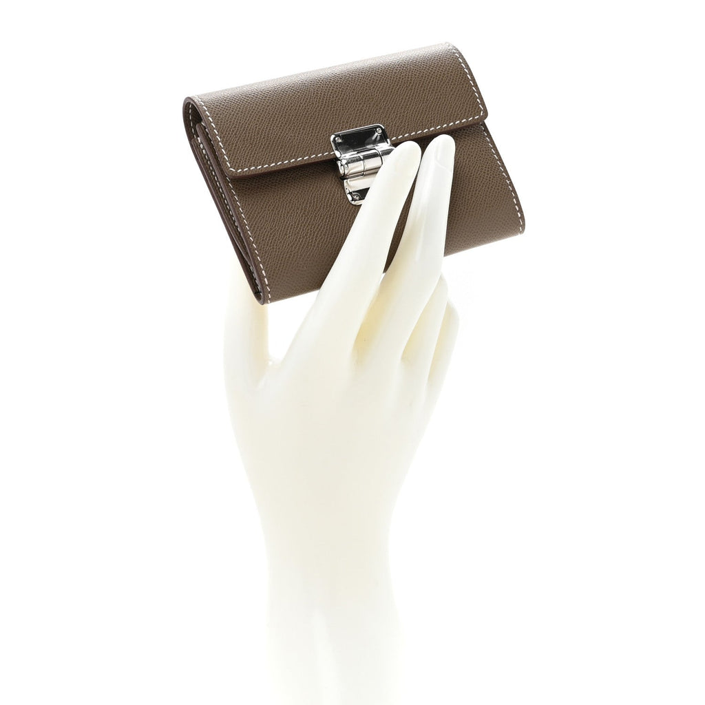 Madame Calfskin Charniere Compact Wallet Etoupe