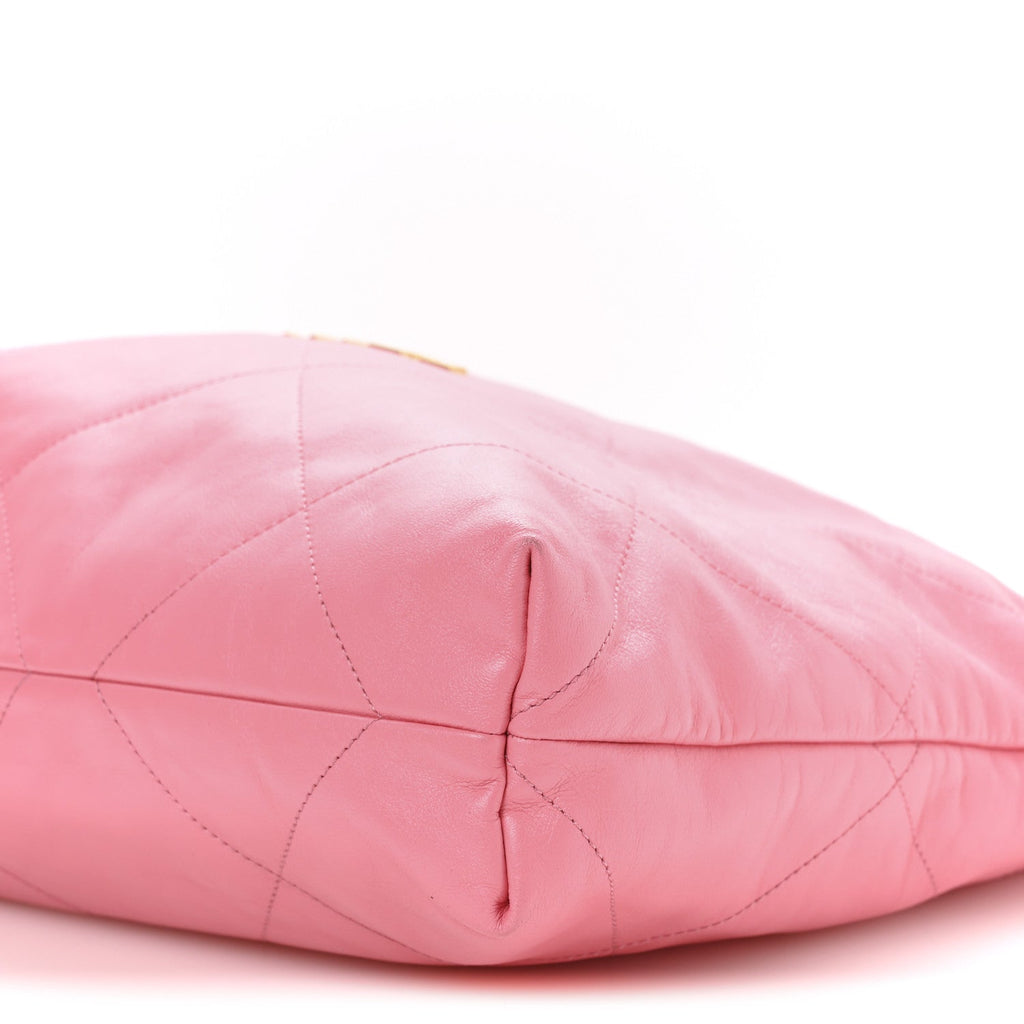 Shiny Calfskin Quilted Chanel 22 Drawstring Bag Pink